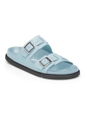 Birkenstock St. Barths Leather Mineral Blue  Two-Buckle Slide Sandal NEW